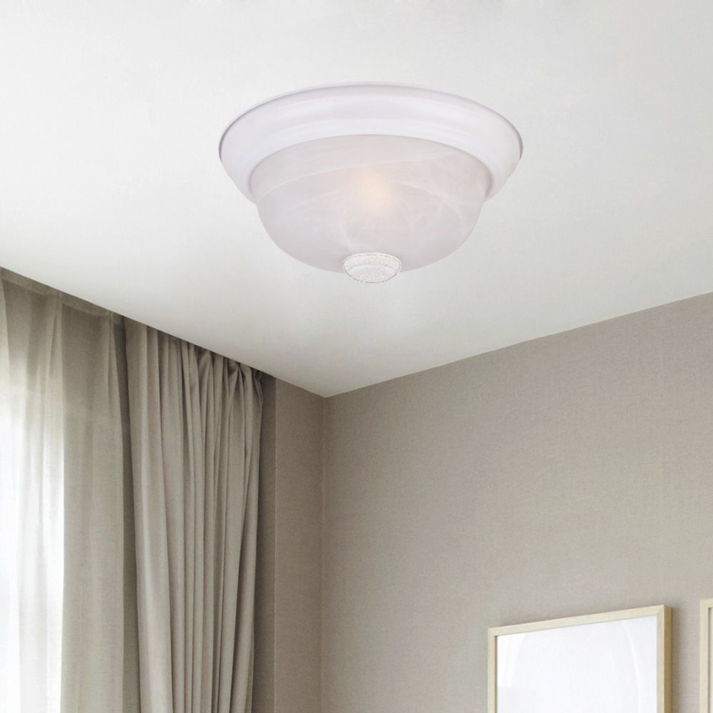 Decorative 2 Light 11 inch White Flushmount Ceiling Light in White Alabaster, Small